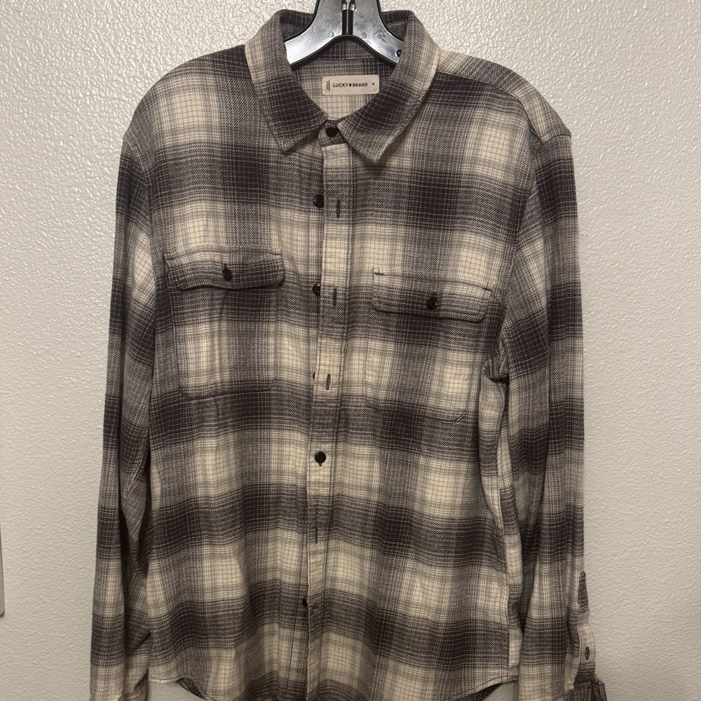 Lucky Brand Men's Casual Plaid Shirt in Black and Cream